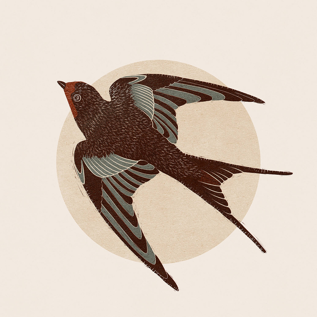 Linocut Sparrow, Iskra Tsoneva, Flickers and Lines Illustration